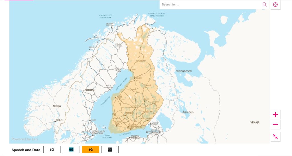 DNA Finland 3G Coverage Map