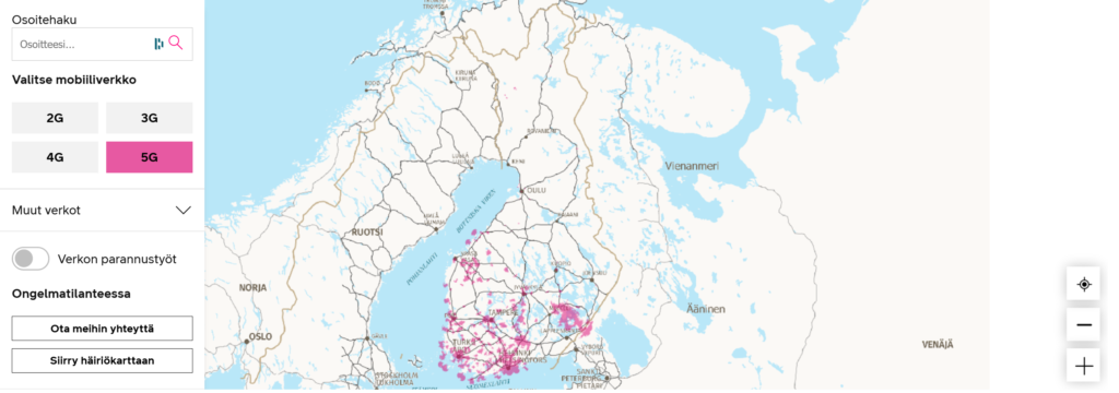 DNA Finland 5G NR Coverage Map