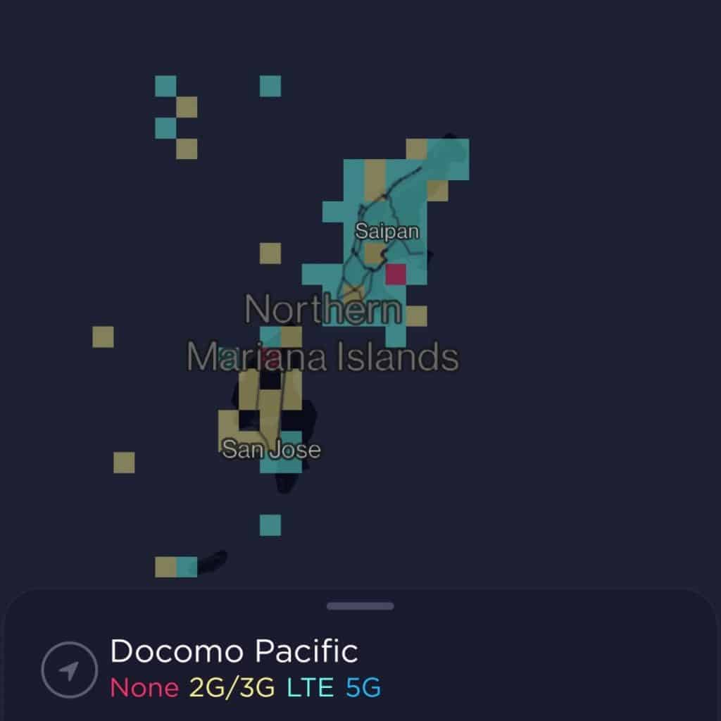 DoCoMo Pacific Northern Mariana Islands Coverage Map