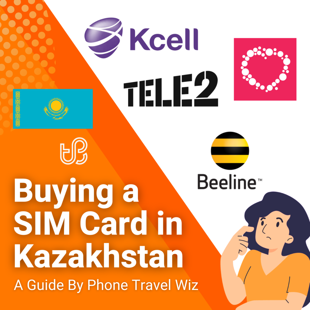 Buying a SIM Card in Kazakhstan Guide (logos of Kcell, Activ, Beeline & Tele2)
