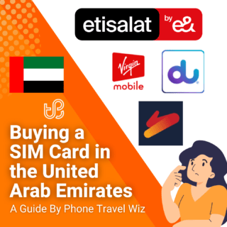 Buying a SIM Card in United Arab Emirates Guide (logos of Etisalat, Du, Virgin Mobile & Swyp)