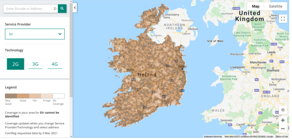 Eir Ireland 2G Coverage Map