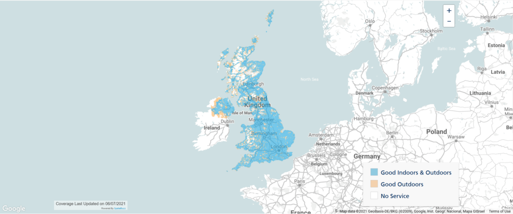 O2 United Kingdom 3G & 4G LTECoverage Map