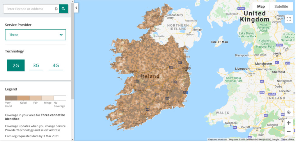 Three Ireland 2G Coverage Map