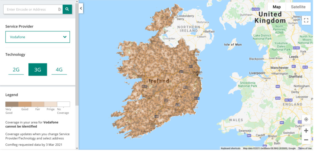 Vodafone Ireland 3G Coverage Map