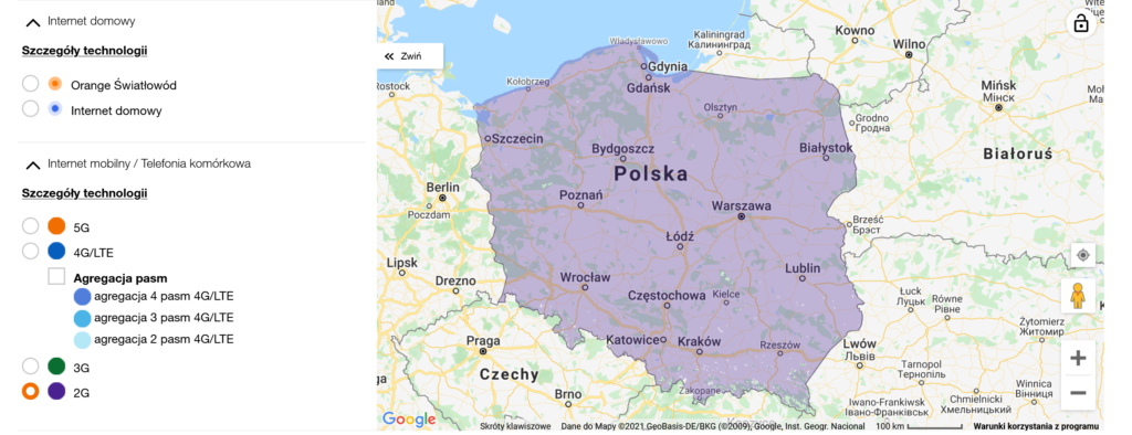 Orange Poland 2G Coverage Map