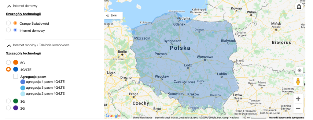 Orange Poland 4G/LTE Coverage Map