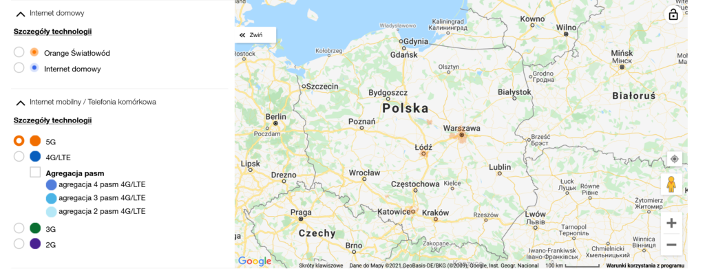 Orange Poland 5G NR Coverage Map