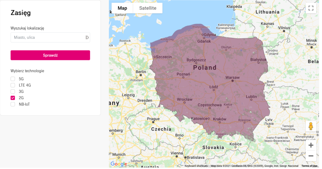 T-Mobile Poland 2G Coverage Map