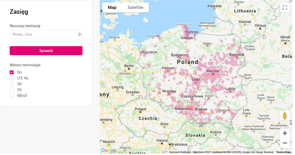 T-Mobile Poland 5G NR Coverage Map