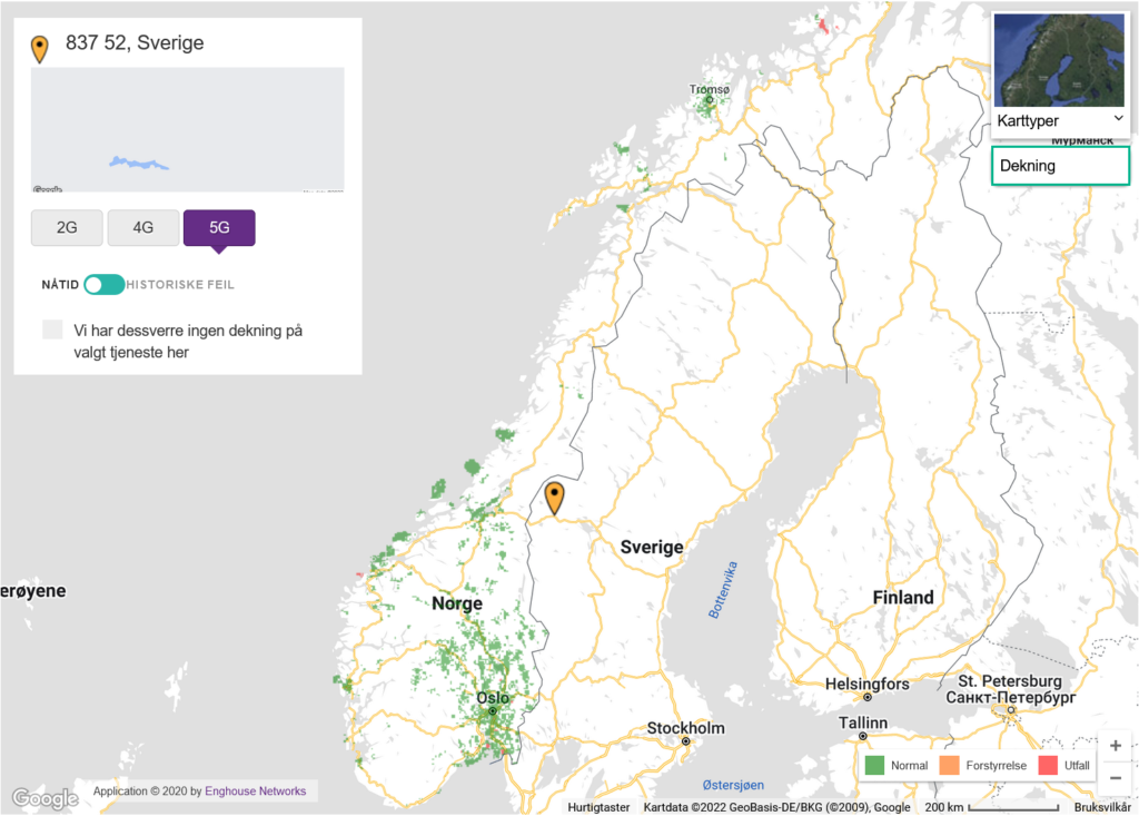 Telia Norway 5G NR Coverage Map 2022