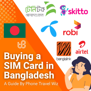 Buying a SIM Card in Bangladesh Guide (logos of Grameenphone, Skitto, Robi, Airtel, Banglalink & Teletalk)