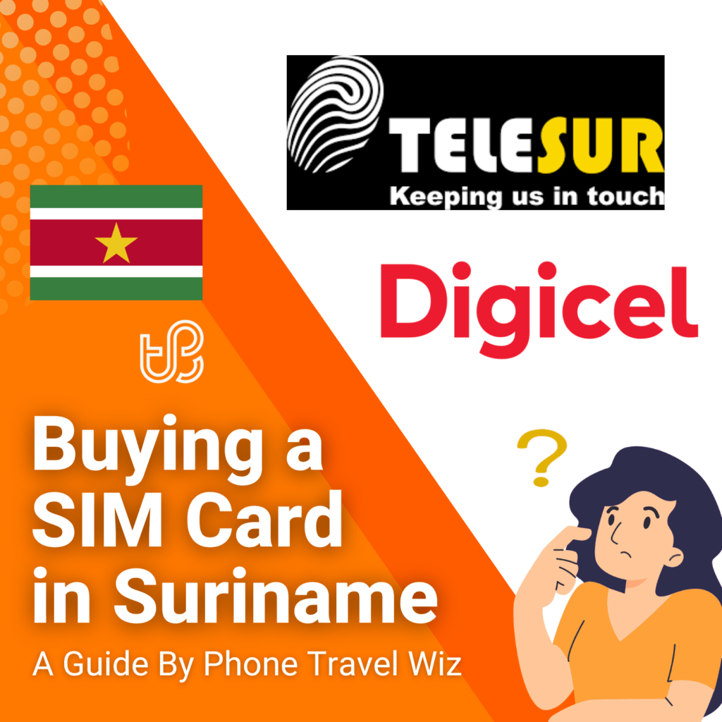 Buying a SIM Card in Suriname Guide (logos of Telesur & Digicel)