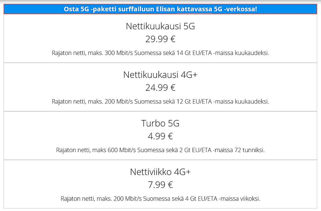 Elisa Finland Nettipaketit Plan