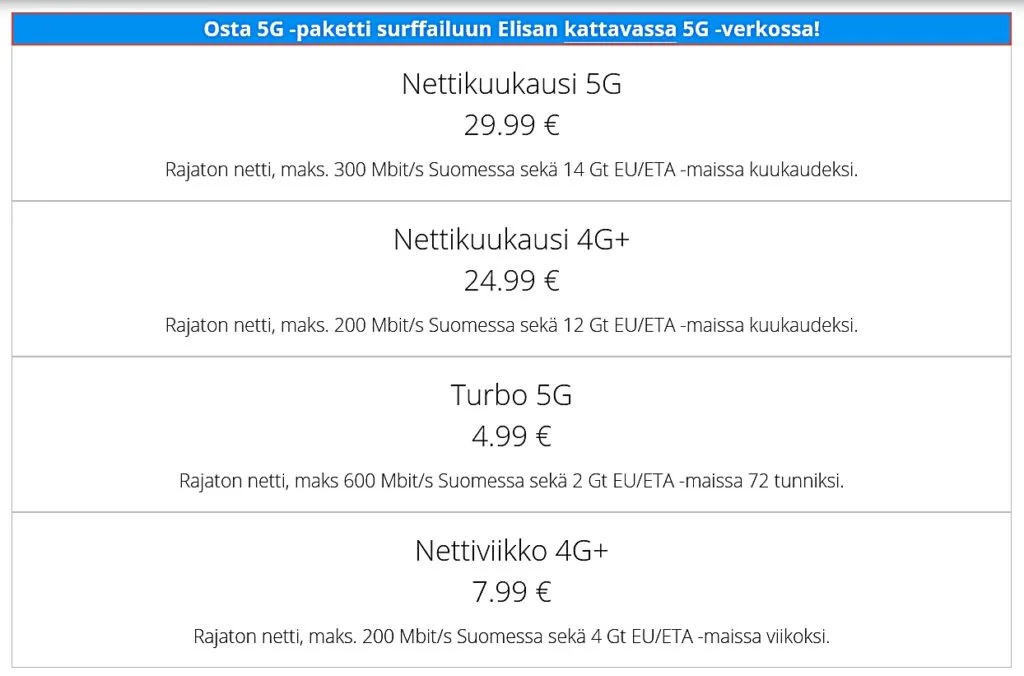 Elisa Finland Nettipaketit Plan