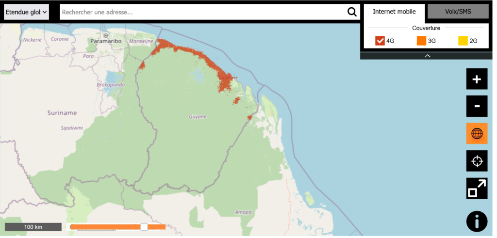 Orange French Guiana Guyane 4G LTE Coverage Map