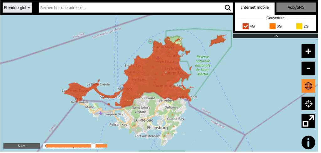 Orange Saint Martin 4G LTE Coverage Map