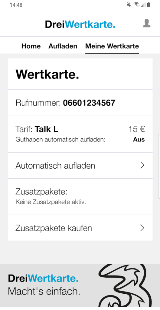Drie (3) Austria Wertkarte App