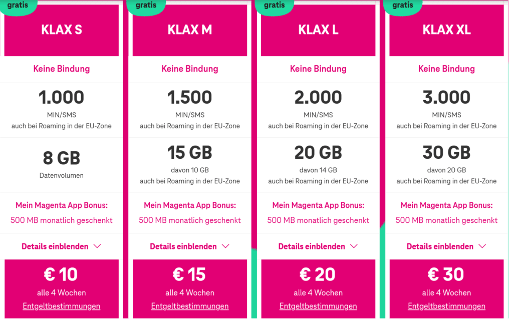 Magenta Telekom Austria Klax Plans