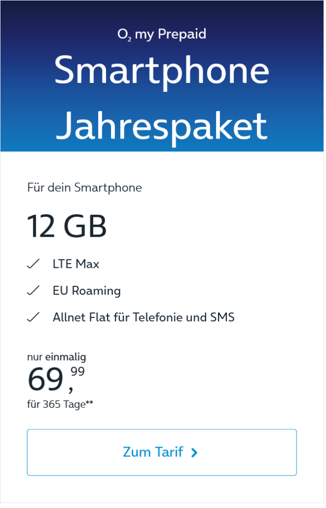 O2 Germany O2 My Prepaid Smartphone Jahrespaket Data-Only Yearly SIM Card