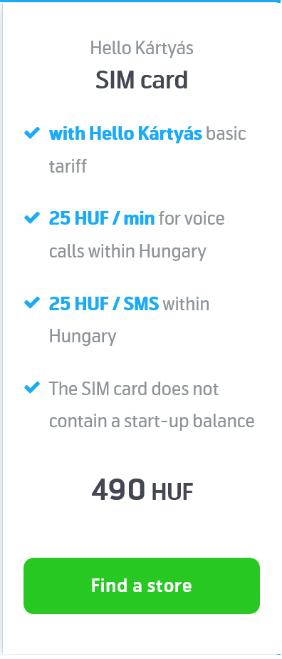 Telenor Hungary Hello Kártyás SIM Card Price