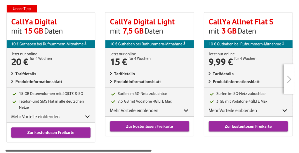 Vodafone Germany CallYa Plans