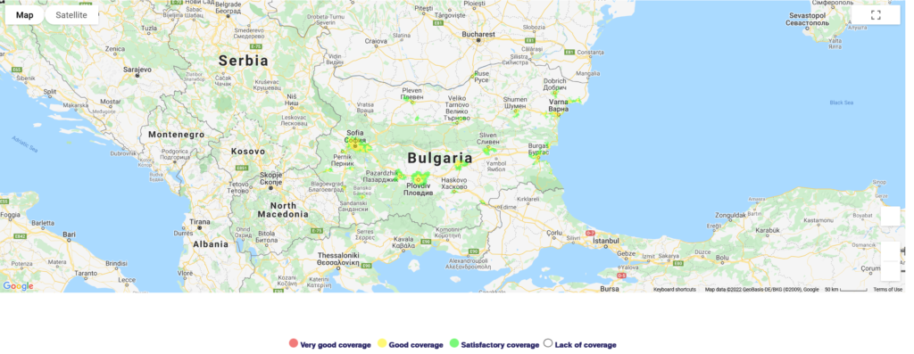t.com Bulgaria 4G LTE Coverage Map