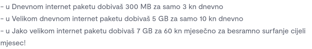 Bonbon Croatia Internet SIM Paketi Internet SIM Packages