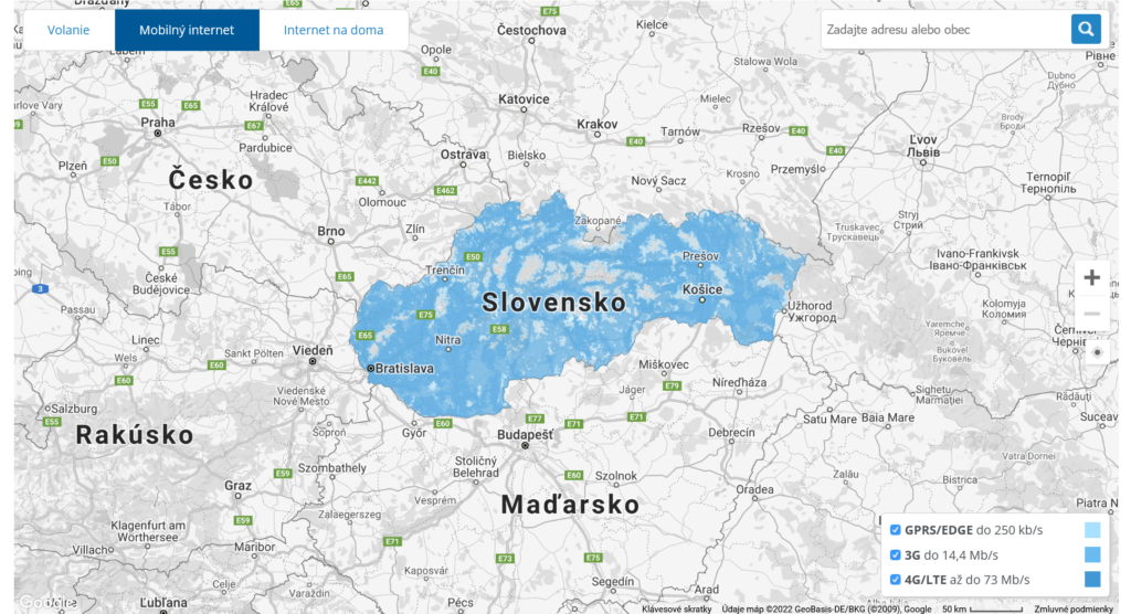 O2 Slovakia 2G 3G 4G LTE Coverage Map