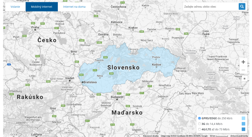 O2 Slovakia 2G Coverage Map