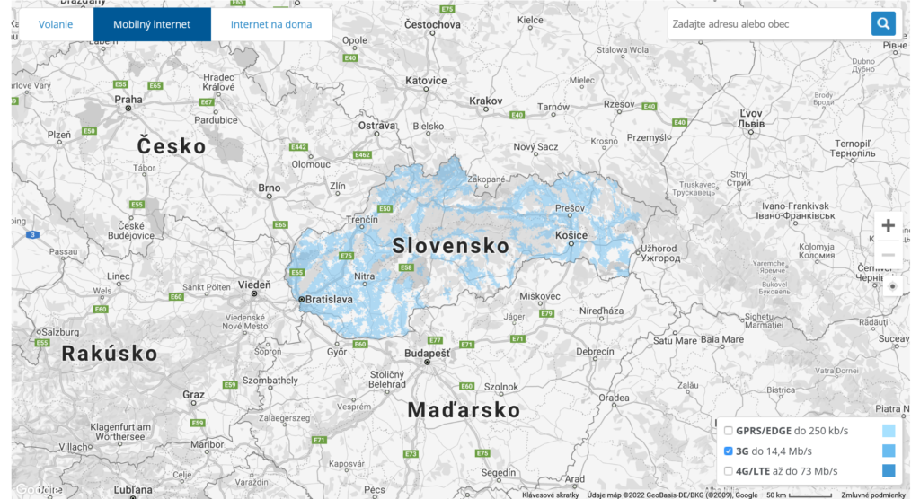O2 Slovakia 3G Coverage Map