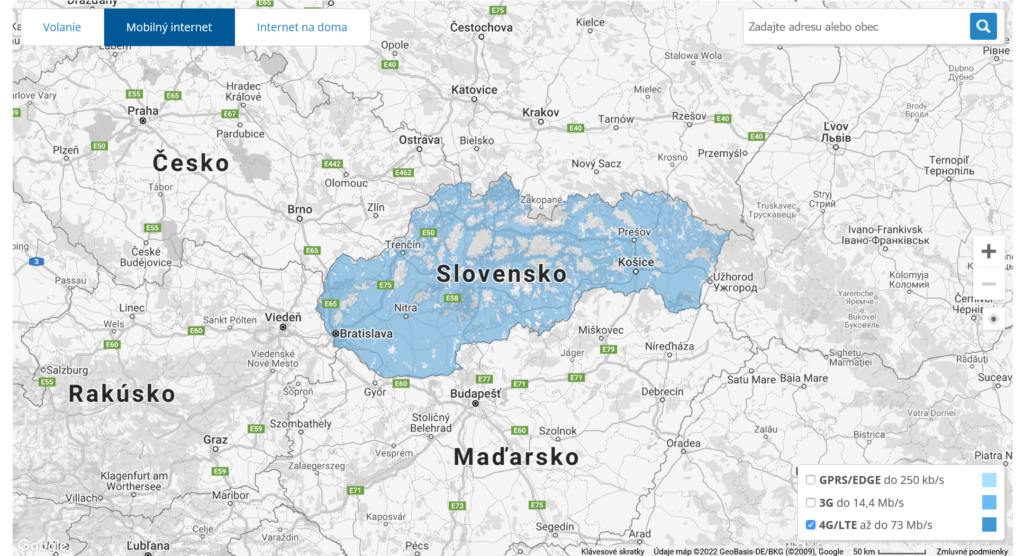 O2 Slovakia 4G LTE Coverage Map