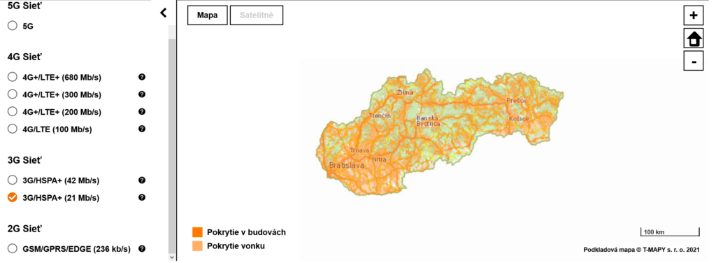 Orange Slovakia 3G Coverage Map (21 Mbps)
