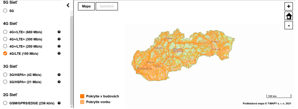 Orange Slovakia 4G LTE Coverage Map (100 Mbps)