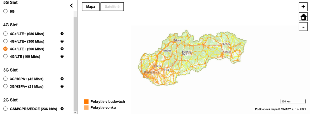 Orange Slovakia 4G LTE Coverage Map (200 Mbps)