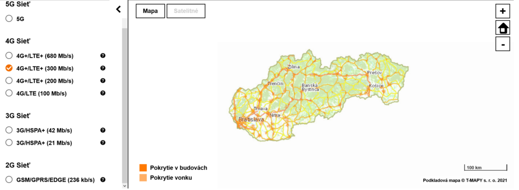 Orange Slovakia 4G LTE Coverage Map (300 Mbps)