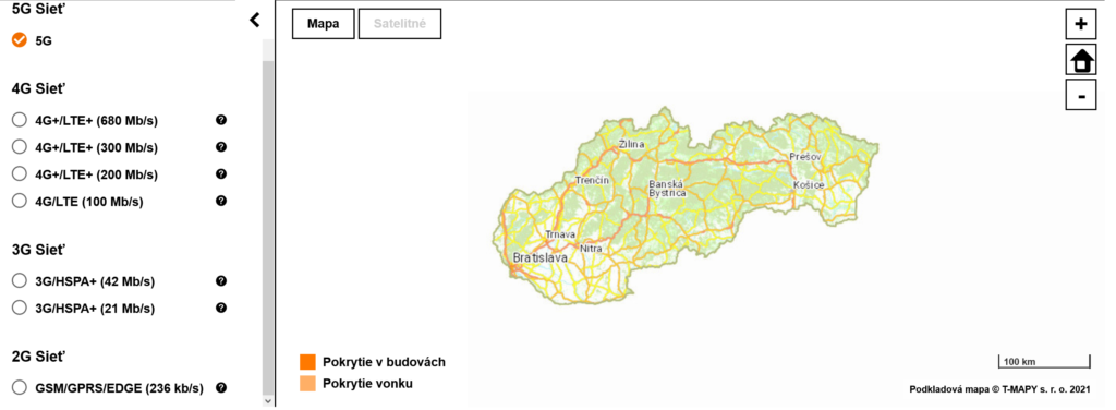 Orange Slovakia 5G NR Coverage Map (500 Mbps)