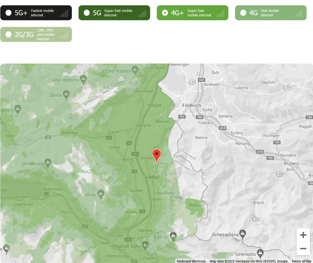 Salt Mobile Liechtenstein 4G LTE+ Coverage Map
