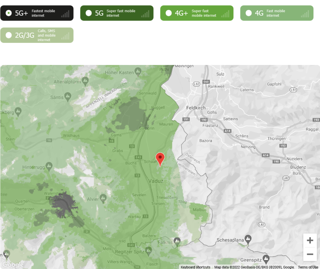 Salt Mobile Liechtenstein 5G NR+ Coverage Map