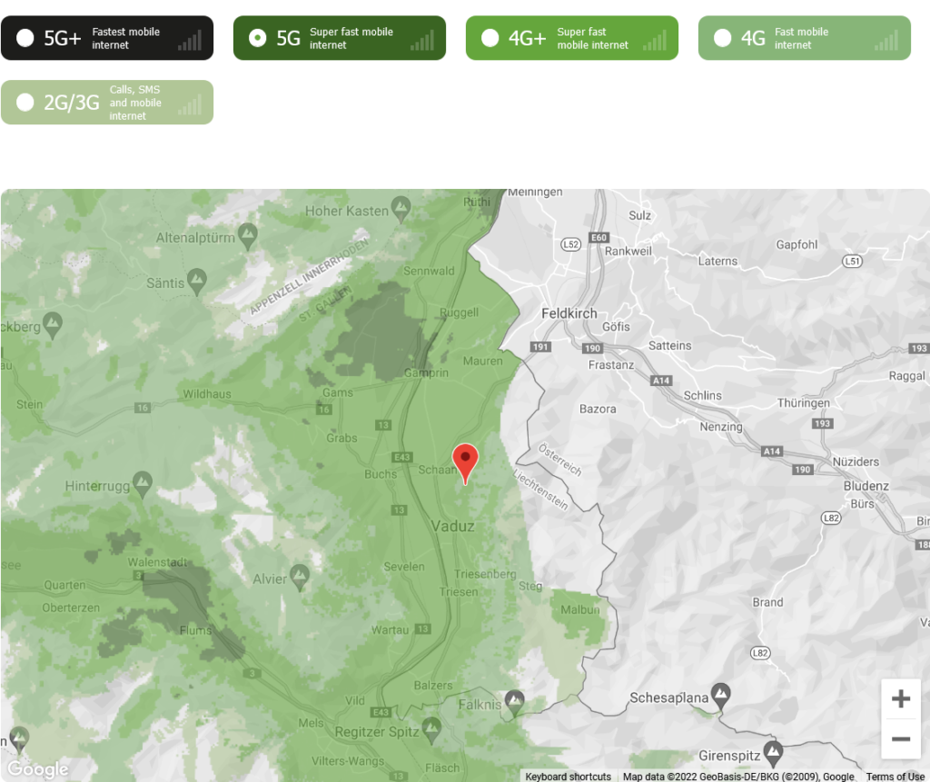 Salt Mobile Liechtenstein 5G NR Coverage Map