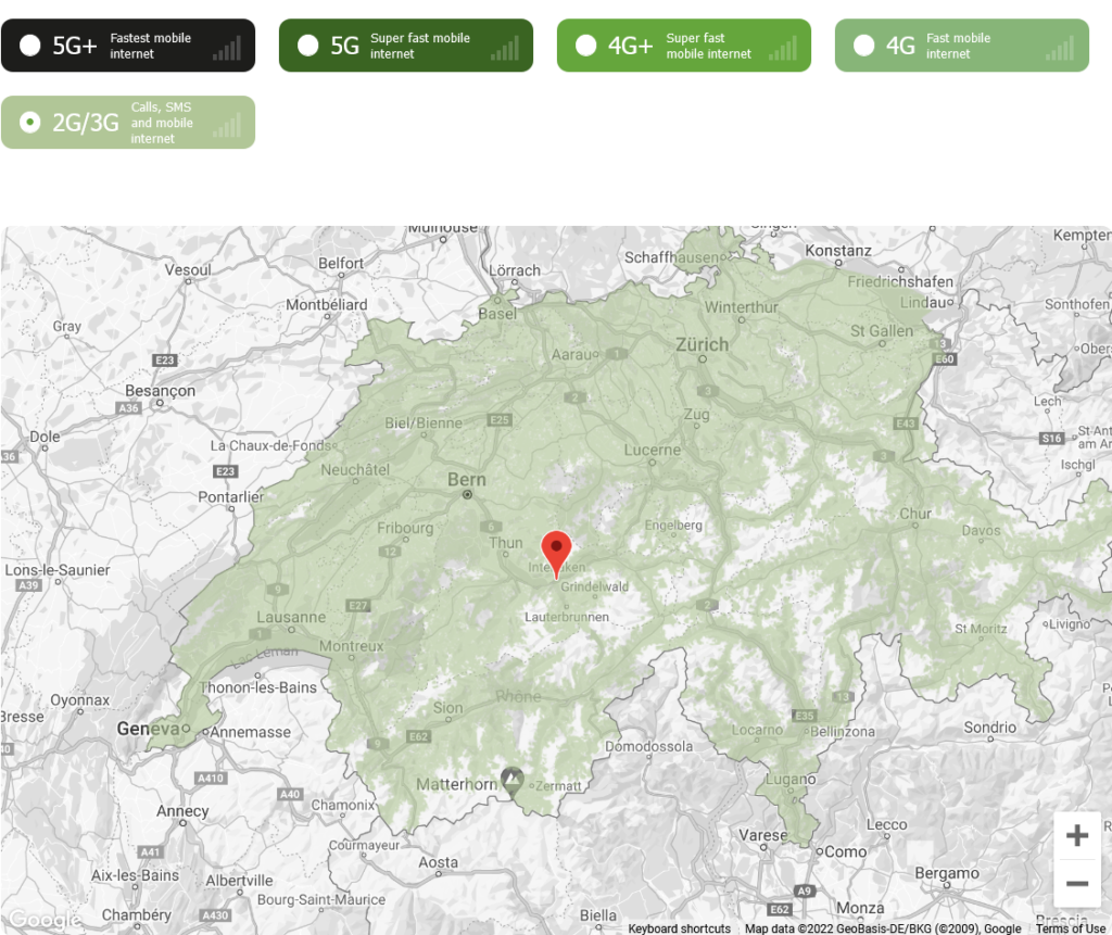 Salt Mobile Switzerland 2G & 3G Coverage Map