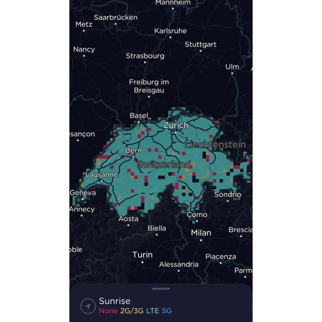 Sunrise Liechtenstein & Switzerland Coverage Map