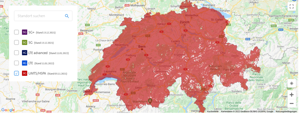 Swisscom Liechtenstein & Switzerland 3G Coverage Map