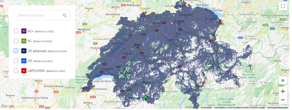Swisscom Liechtenstein & Switzerland 4G LTE+ Coverage Map