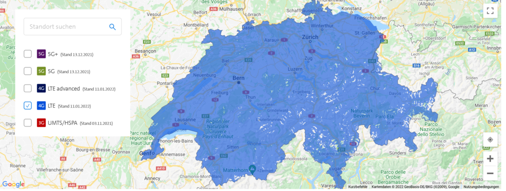 Swisscom Liechtenstein & Switzerland 4G LTE Coverage Map