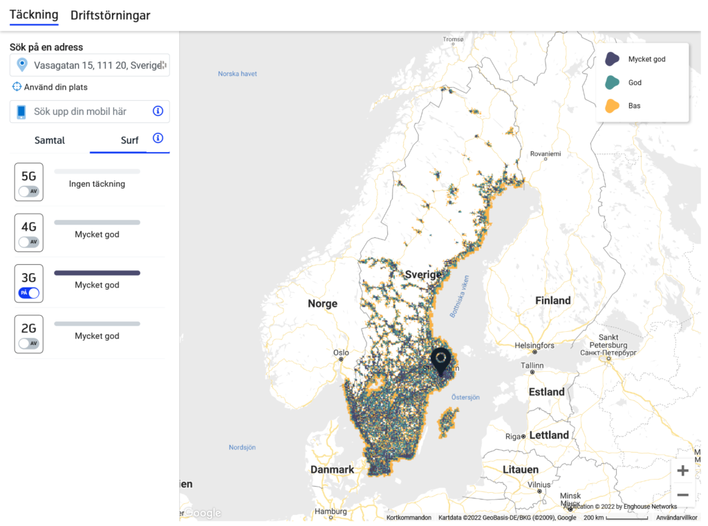 Telenor Sweden 3G Coverage Map