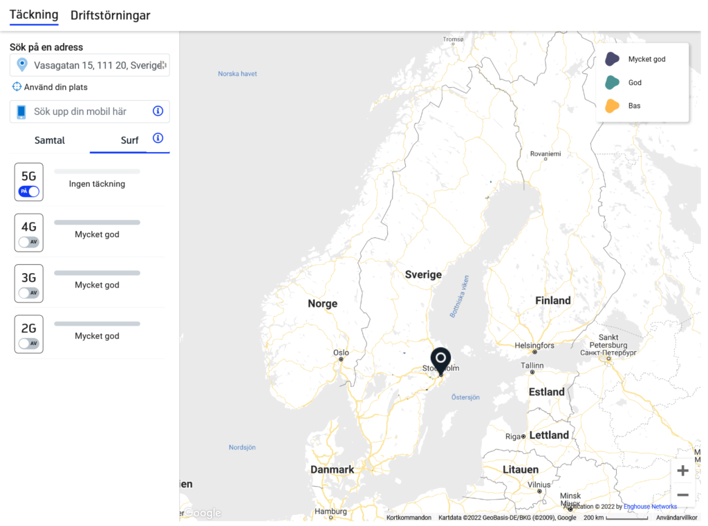 Telenor Sweden 5G NR Coverage Map