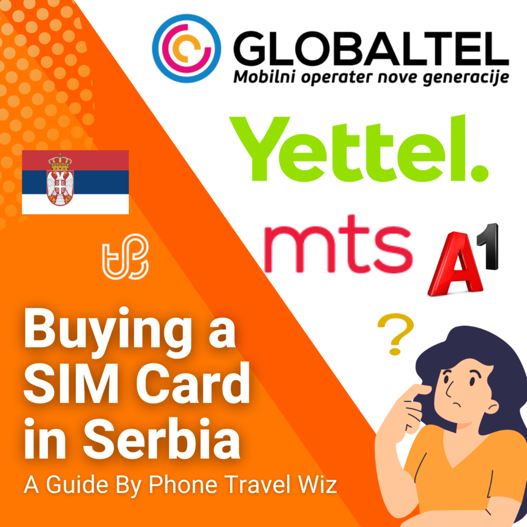 Buying a SIM Card in Serbia Guide (logos of MTS, Yettel, A1 & Globatel)
