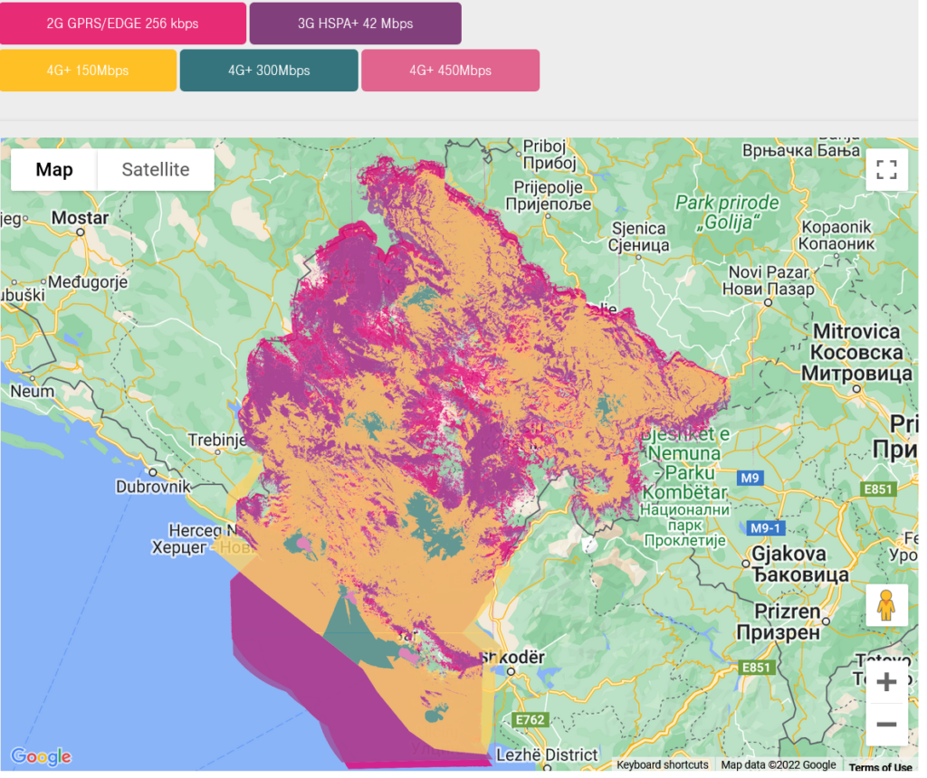 Crnogorski Telekom Montenegro 2G 3G 4G LTE Coverage Map