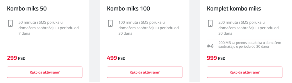 MTS Serbia Domaći min i SMS Kombo Miks Combo Plans